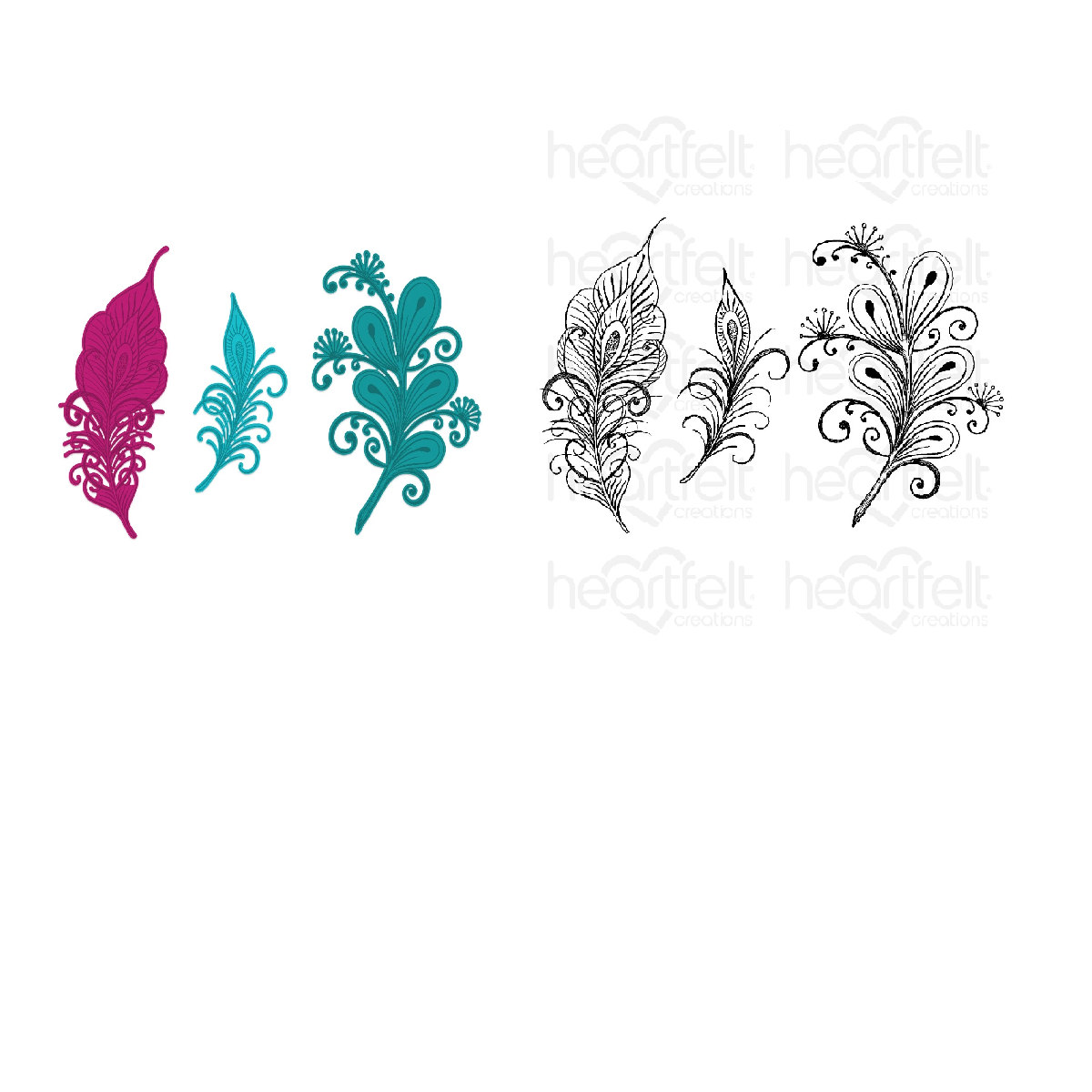 Floral Feathers Cling Stamp Set And Die COMBO